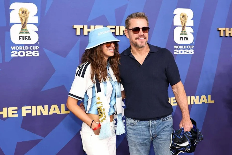 Luciana Damon and Matt Damon attend the FIFA Gold Carpet before the FIFA World Cup 2026 Final match between Spain and Argentina at New York New Jersey Stadium on July 19, 2026 in East Rutherford, New Jersey