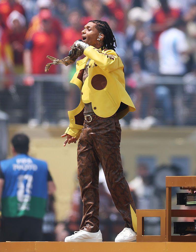 Swae Lee performs during the closing ceremony before the FIFA World Cup 2026 Final match between Spain and Argentina at New York New Jersey Stadium