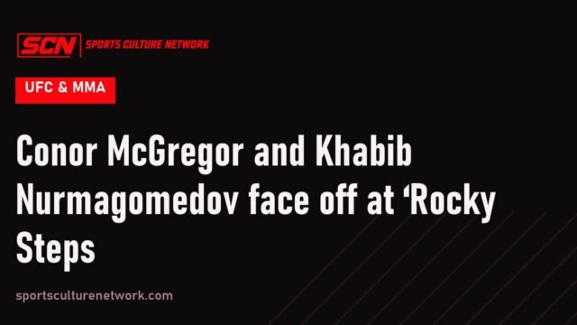 Conor McGregor and Khabib Nurmagomedov face off at ‘Rocky Steps