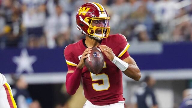 Washington Commanders QB Jayden Daniels inches closer to Week 4 return after limited practice in elbow brace