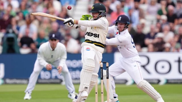 Pakistan trails England by 136 runs in third test after Masood and Awais hit half centuries