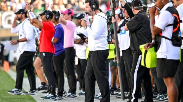 Michigan State offensive coordinator Nick Sheridan looks ahead to Saturday’s game against Northwestern after a season-high 37-point effort