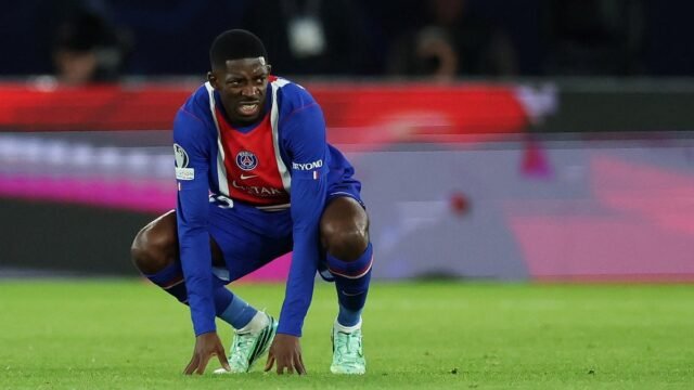 PSG suffer double injury setback as Dembele and Barcelona’s Olmo exit Champions League clash